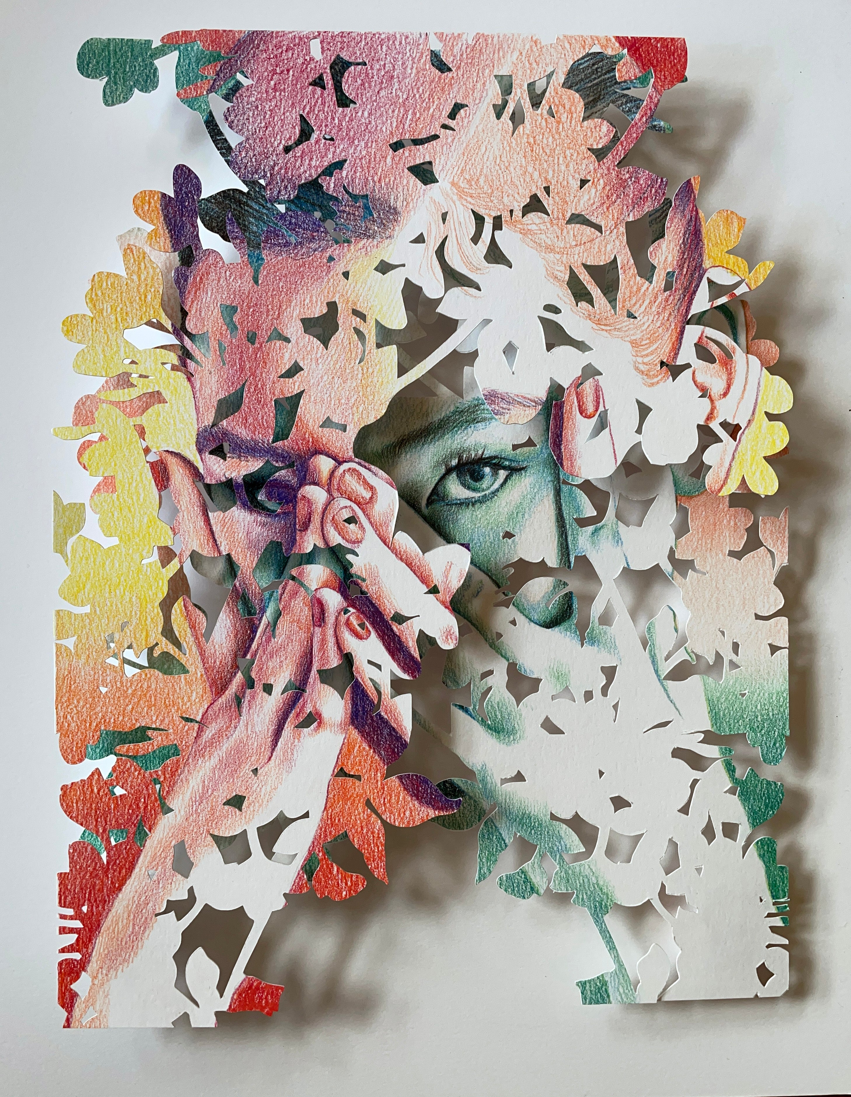 Brightest Dream by Christine Kim – Artistic depiction of a face with floral and abstract patterns on a white background